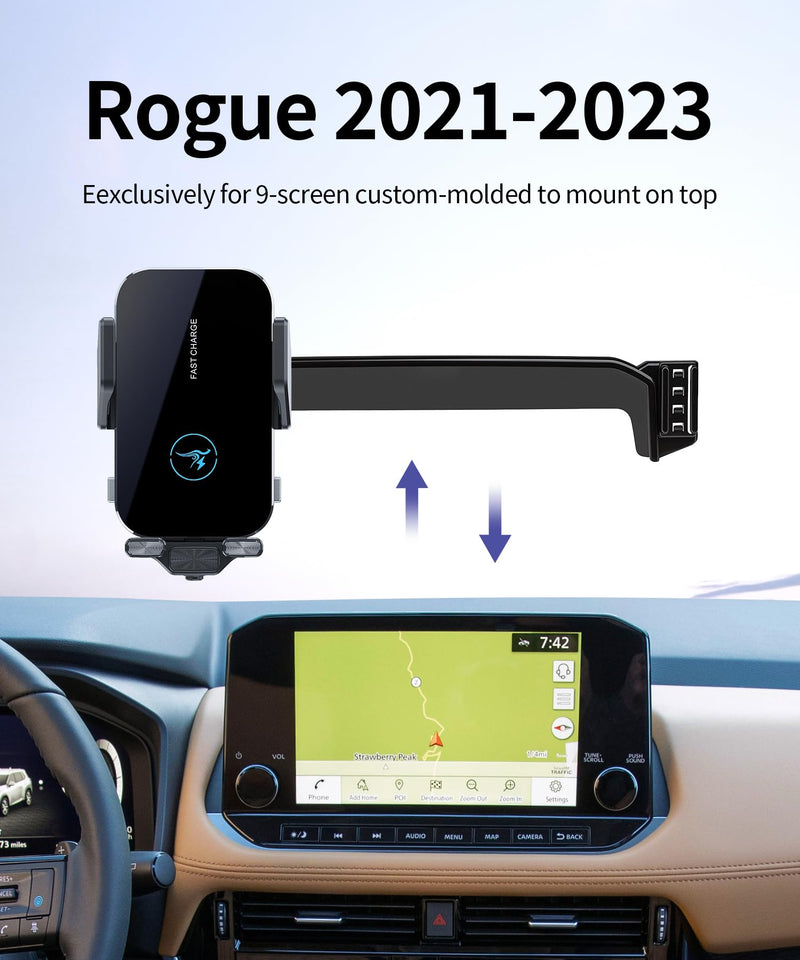 Wireless Charger Car Phone Holder for 2021-2023 Nissan Rogue 9-inch Screen | Auto Clamp Cell Phone Mount Accessories 15W Qi Fast Charging Stand Compatible with iPhone Android,360° Navigation Bracket