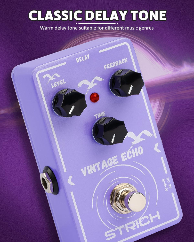 STRICH Delay Guitar Pedal, Analog Delay Guitar Effect Pedal Vintage, True Bypass for Electric Guitar, VINTAGE ECHO, Light Purple Light Purple Delay