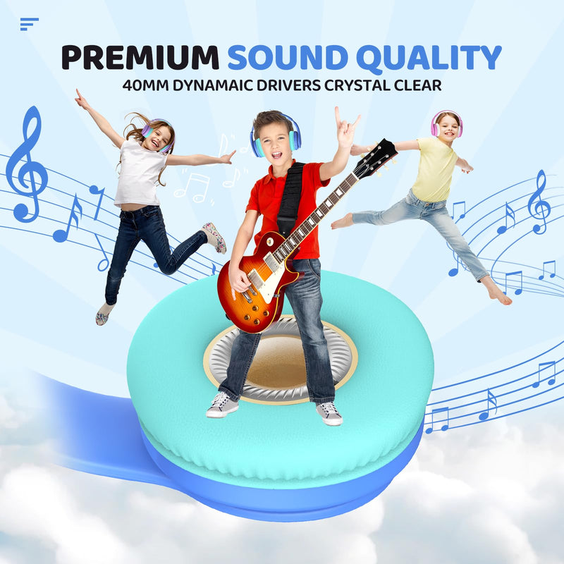 [AUSTRALIA] - Kids Bluetooth Headphones, Lightweight Kids Wireless Headphones for Kids, 85/94dB Volume Limited, 60 Hours Playtime, Bluetooth 5.3, Over-Ear Toddler Headphones with Built-in Mic-Blue Blue 