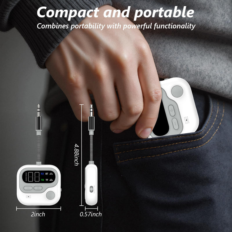 ELZO Bluetooth 5.4 Transmitter Receiver, 25hrs+ Battery Airplane Bluetooth Adapter for 2 Airpods/Headphones, 2-in-1 Airplane Travel Essentials Aux Adapter for Travel/TV/Car/Gym/Home Stereo