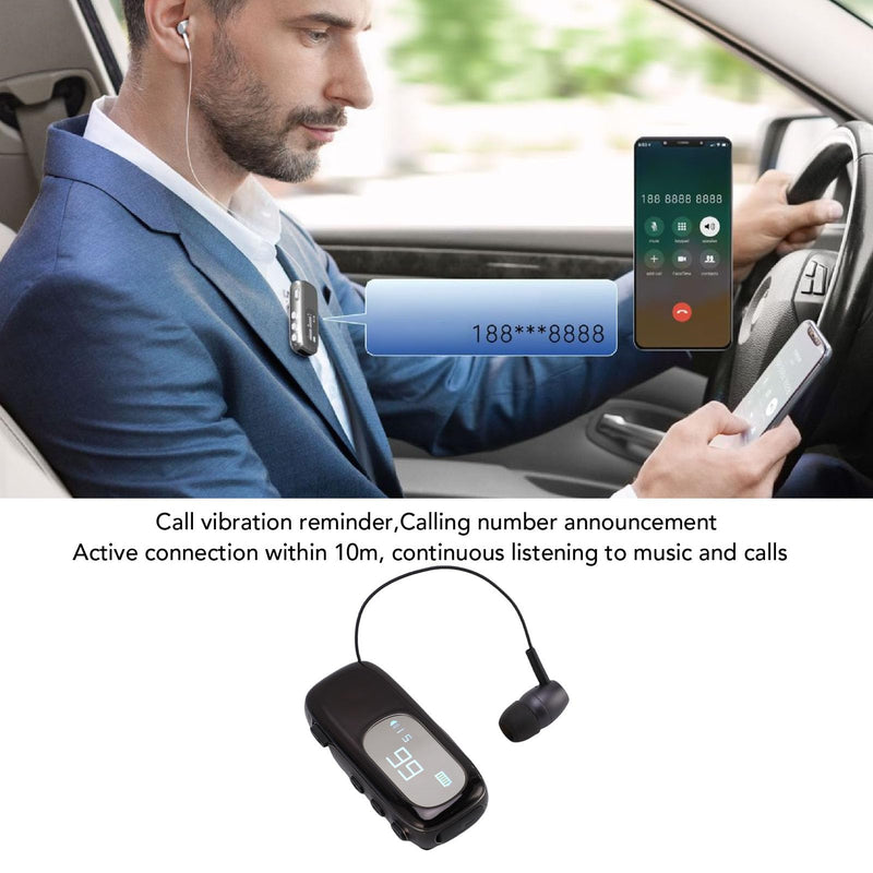 LICAEVEY Retractable Bluetooth Headphones with Clip, Bluetooth Earbuds with LCD Digital Display, Comfortable Headset 20h Talking Time Sports Business Trucker Driver Earbud (Electroplated Electroplated Bright Black