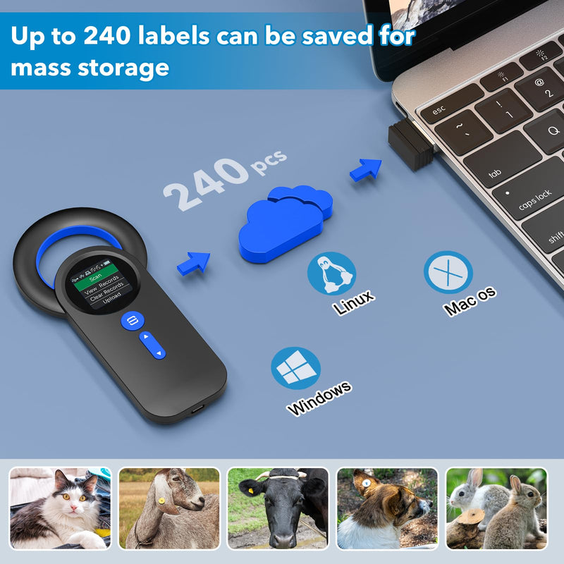 Symcode Bluetooth Pet Microchip Reader Wireless RFID Animal Chip ID Reader Scanner Animal ID Tag Handheld Scanner Animal Tag Reader EMID FDX-B(ISO11784/11785) 134.2KHz/125KHz Pet Microchip Scanner Q30