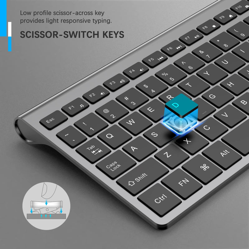 Wireless Keyboard, J JOYACCESS 2.4G Slim and Compact Wireless Keyboard with Numeric Pad for Laptop, MacBook Air, Apple, Computer, PC(Black and Grey) Black