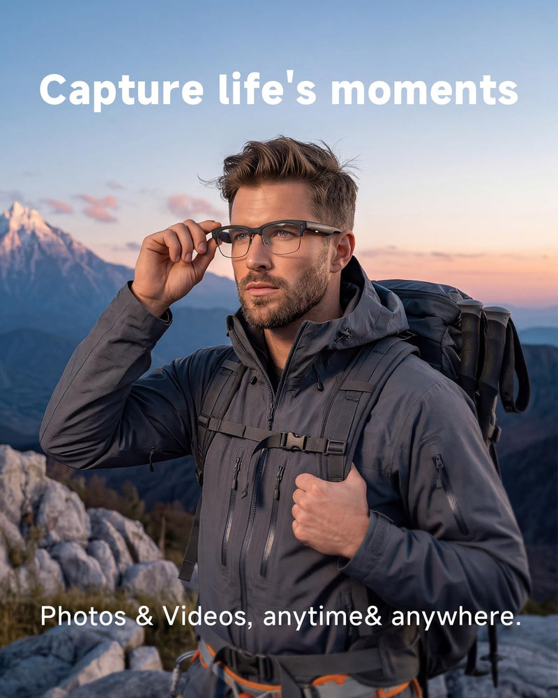 TOOBUR AI Smart Glasses with 8MP Camera, 1080P Anti-Shake HD Video, 2 Pairs of len, Real-Time Translation & Voice Assistant, Bluetooth Calls & Open-Ear Audio for Vlogging, Travel & Meetings