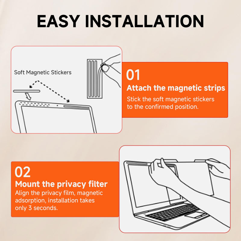 Laptop Privacy Screen 14 Inch Magnetic(16:10 Aspect Ratio) Removable | Anti Spy Blue Light Glare Laptop Privacy Screen Filter Matte for Dell/Hp/Acer/Lenovo/Samsung/Asus/ThinkPad 14 Inch with 16:10 Aspect Ratio