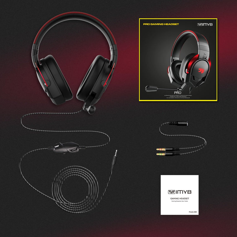 A88 Gaming Headset with Microphone, Stereo Wired Noise Cancelling Over-Ear Headphones with Mic for Pc, Ps5, Xbox One Series X/s, Ps4, Computer, Laptop, Mac, Nintendo, Gamer (Red) Red