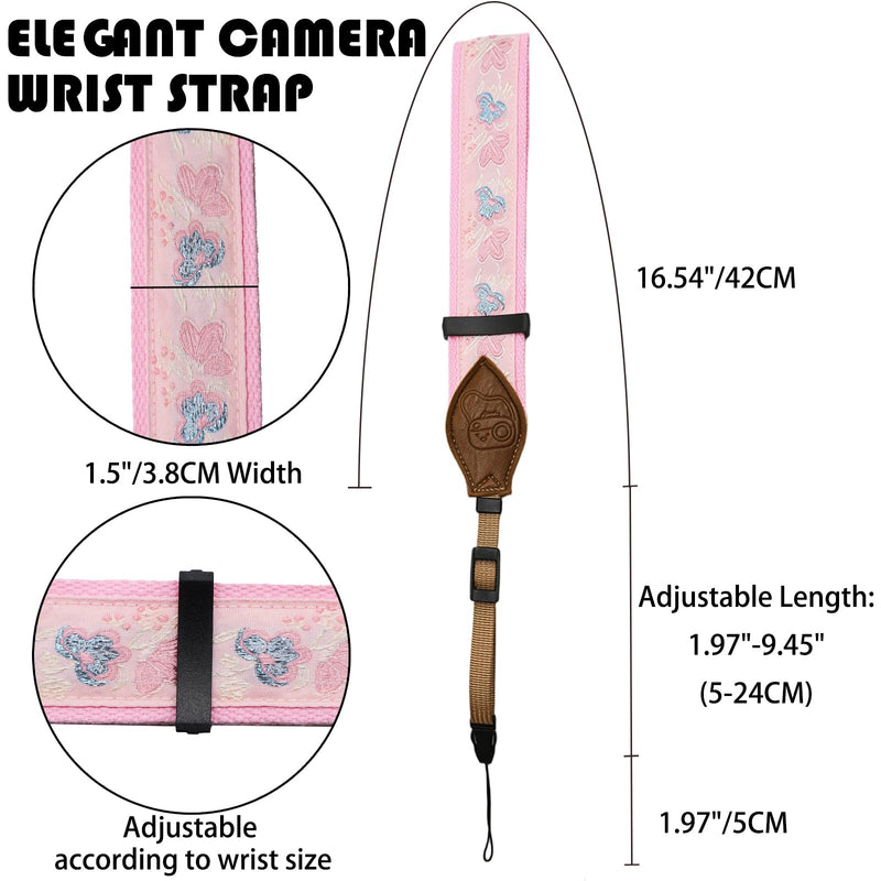 Camera Hand Strap, Adjustable Camera Wrist Strap for Canon Nikon Sony Fujifilm DSLR, Camera Straps Photographers Pink Embroidery Camera Wrist Strap
