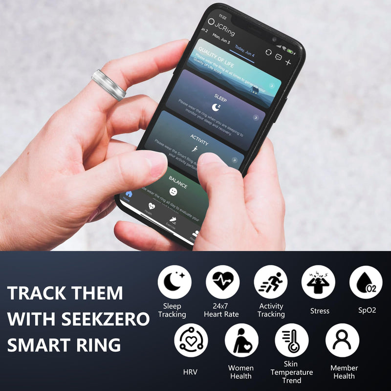 Smart Ring for Women Men, Minimalist Health Ring with Heart Rate, Step Counting, Calories, 5ATM Waterproof Smart Rings for iPhone and Android, No Subscription(Silver 7)