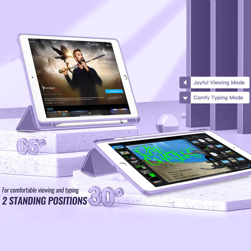 iPad 9th Generation Case 2021/iPad 8th Generation Case 2020 10.2 Inch with Pencil Holder, iPad 7th Gen 2019 Case with Clear Transparent Back, Auto Wake/Sleep Cover(Clove Purple) Clove Purple