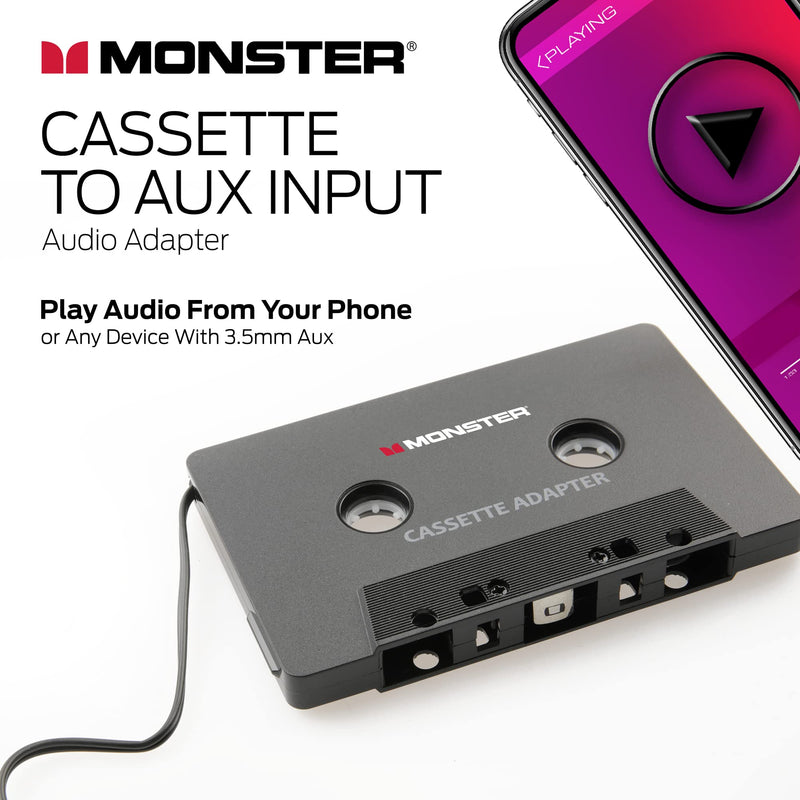 Monster Cassette to Aux Audio Adapter for Car, Compatible with Devices Featuring 3.5mm Aux Port, Music Playback, Hands-Free Calls, Xtreme Easy DIY Installation, Plug and Play