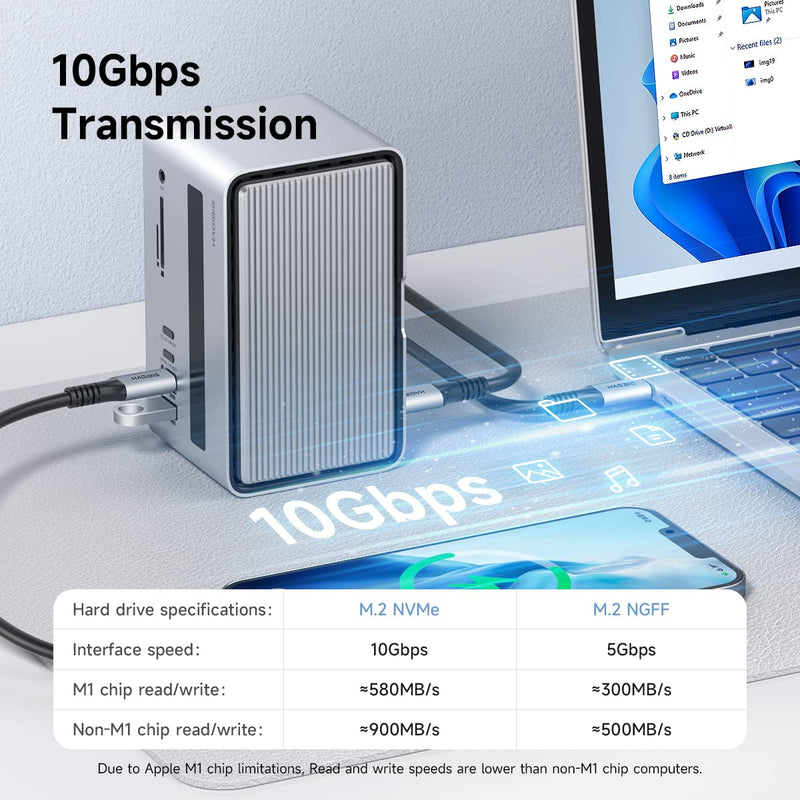 Hagibis USB C Docking Station with M.2 NVMe/SATA SSD Enclosure Adapter, LED Strip Light USB 3.2 Gen 2 (10 Gbps) to PCI-E M-Key/(B+M) Key Support UASP for NVMe/SATA SSDs for MacBook Pro