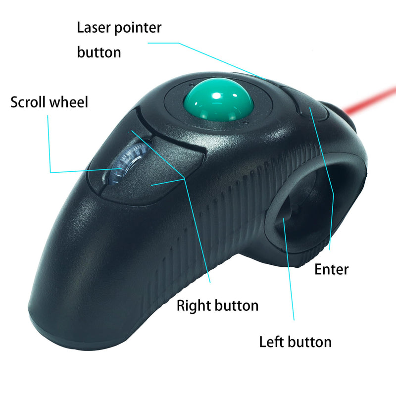 YUMQUA Wireless Trackball Mouse, Finger Handheld Mouse with Laser Pointer | Ergonomic 2.4GHz Thumb Mouse for Right or Left Hand, for Laptop PC Mac Chromebooks, Precise and Smooth Tracking, Plug & Play