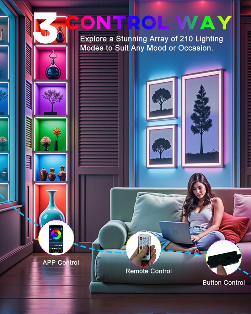 [AUSTRALIA] - LED Strip Lights 4 Pre-Cut RGB Led Light Strip With APP & Remote Control, Multi-color Music Sync Changing Strip Lights for Cabinets Shelf Closets TV Backlight Kitchen Bedroom, With Power Adapter 