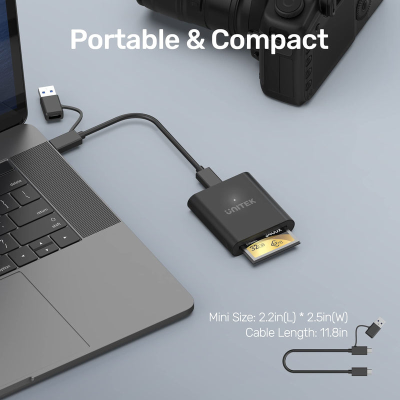 CFast Card Reader, Unitek USB 3.0 USB C CFast 2.0 Card Reader, Portable Aluminum CFast Memory Card Adapter Thunderbolt 3 Port Connection Supported, Compatible for SanDisk, Lexar, Transcend, Sony Card Black