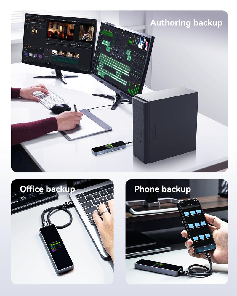 DOCKCASE Smart M.2 NVMe SSD Enclosure, 10s Power Loss Protection (PLP), 10Gbps USB 3.2 Gen 2 Type-C External Hard Drive Case, Fits 2230/2242/2260/2280 NVMe M/B+M Key 4.0 TB