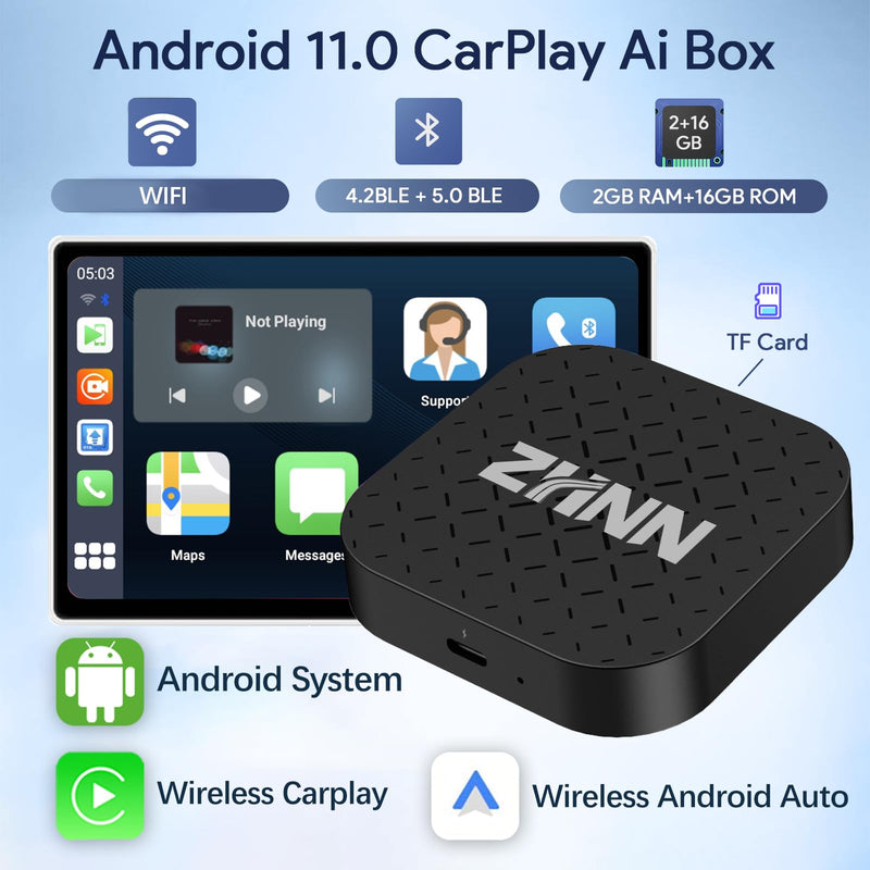 Carplay AI Box, Wireless Carplay Android Auto Smart AI Box Support Mirrorlink/TF Card Multimedia Video Box for OEM Wired Carplay AI Box Lite
