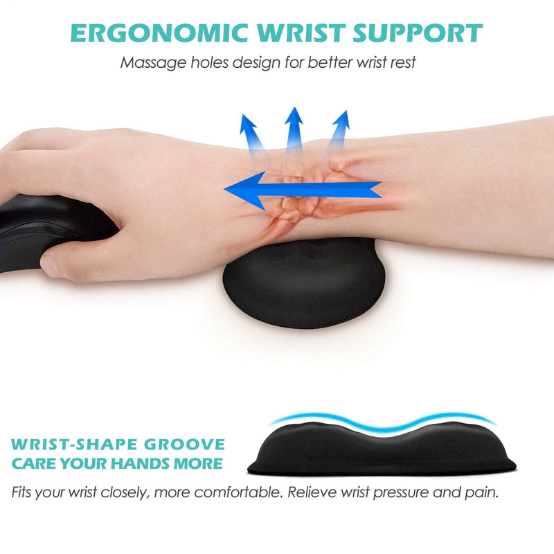 Vankey Soft Memory Foam Mouse Wrist Rest Support, Cool Ergonomic Hand Rest Support for Computer, Laptop, Office, PC Gaming - Massage Holes Design - Easy Typing Wrist Pain Relief and Repair Black