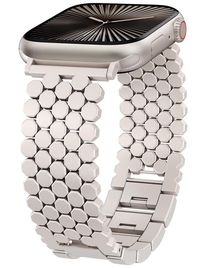 Minyee 2 Packs Band Compatible with Apple Watch Band Women 42/46/38/40/41/44/45/49mm, Premium Soft Leather Strap with Bling Dainty Flower Charm & Dressy Honeycomb Pretty Adjustable Metal Designer Clas