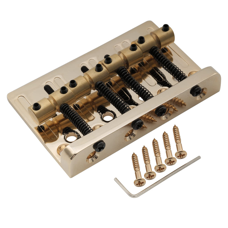 [AUSTRALIA] - Musiclily Pro 19mm 4-String Bass Hardtail Bridge with Brass Saddles and Steel Plate, Gold 