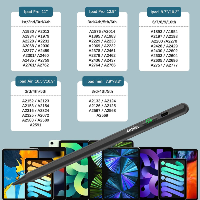 Stylus Pen for iPad Digital iPad Pencil 2NDGen 10 Hour Constant Writing Tilt Sensitivity Palm Rejection Magnetic Pen for iPad Air 3/4/5, iPad Mini 5/6, iPad 6-10 Gen, iPad Pro 11 (Black) Black