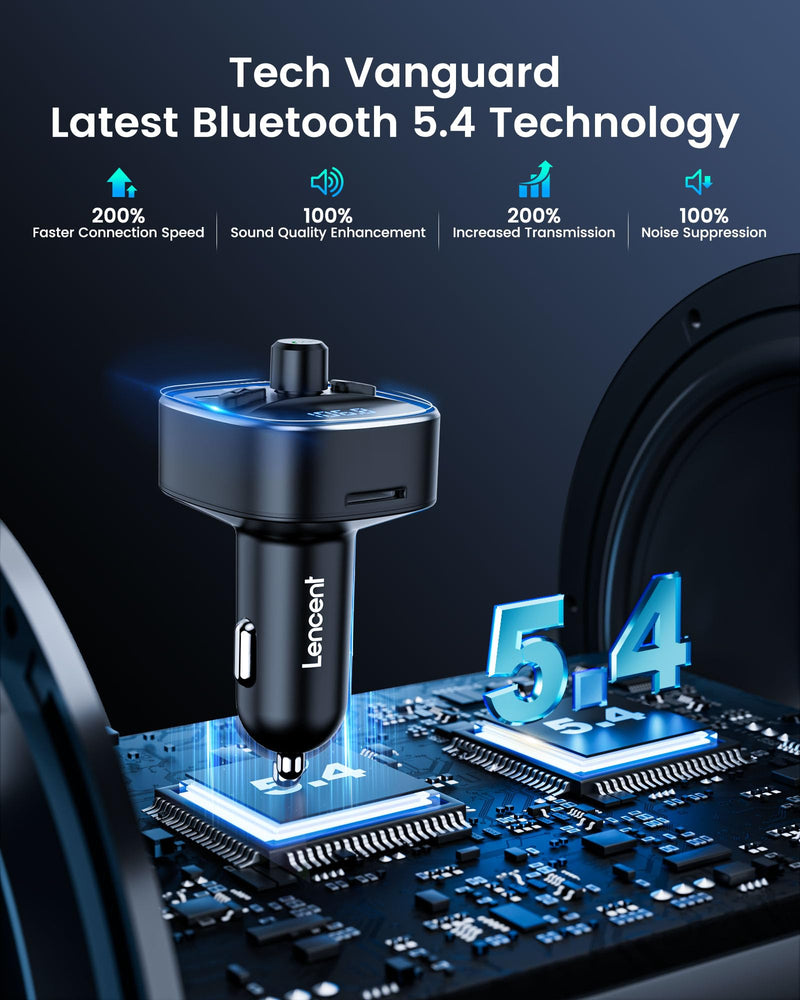 [AUSTRALIA] - LENCENT Bluetooth 5.4 FM Transmitter Car Adapter 48W [PD 30W & 18W] [7 Color Light] [Fast Charging] Wireless Radio Music Adapter Hands-Free Calling, Support USB Drive & TF Card Colorful-48W 