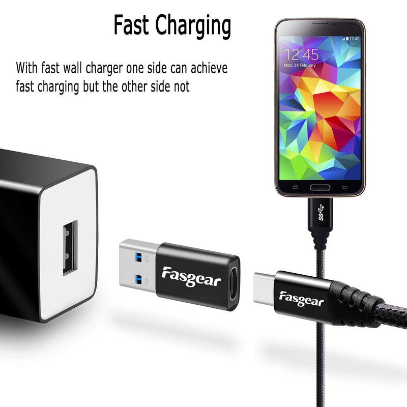USB C Female to USB 3.1 Male Adapter 10Gbps & 3A Fast Charging - 2 Pack Fasgear Type A to Type C Adapters Double-Side Data Sync Compatible for i-Pad, Tablet,Laptop,PC,Charger,Power Bank,Quest Link 2 x Black
