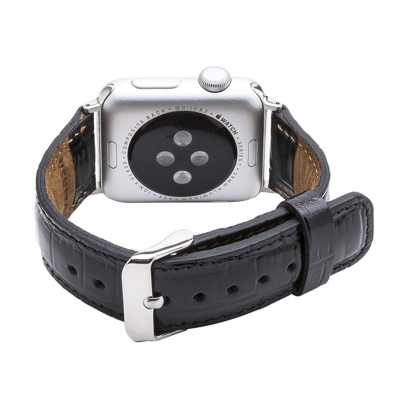 Venito Tuscany Leather Watch Band Compatible with Apple Watch 38mm 40mm - Watch Strap Designed for iwatch Series 1 2 3 4 5 6 7 SE (Black Crocodile w/Silver Connector & Clasp) Product Name