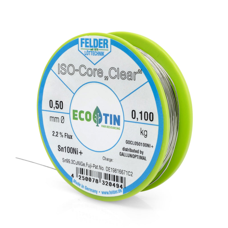 Felder Solder ISO Core Soldering Wire Clear Sn100Ni+ Sn99.3CuNiGe (0.5 mm to 100 g)