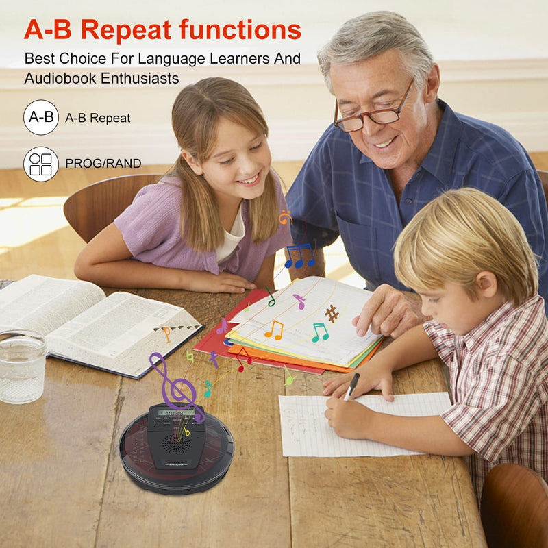 Rechargeable CD Player Portable with Bluetooth,Compact Anti-Skip Shockproof Walkman CD Player with Earphone, Stereo Speakers&LCD Display for Car/Home/Travel (AUX Output)