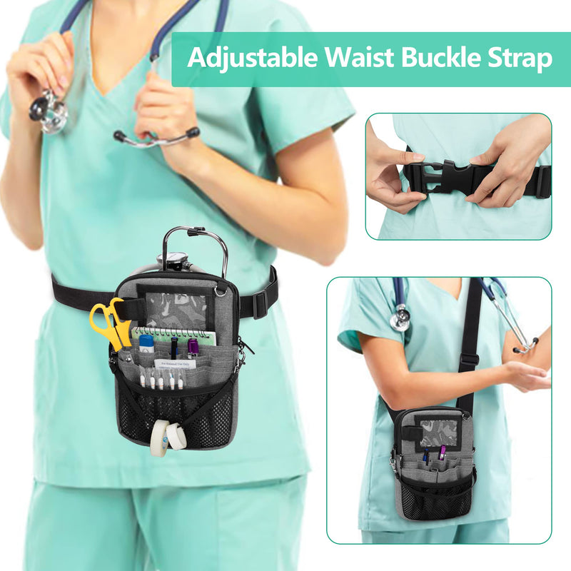 [AUSTRALIA] - Trunab Nurse Belt Bag, Medical Waist Bag, Nurse Organiser Bag with Multiple Compartments, Adjustable Waist Strap, Ideal for Nurse Set, Stethoscope Grey 