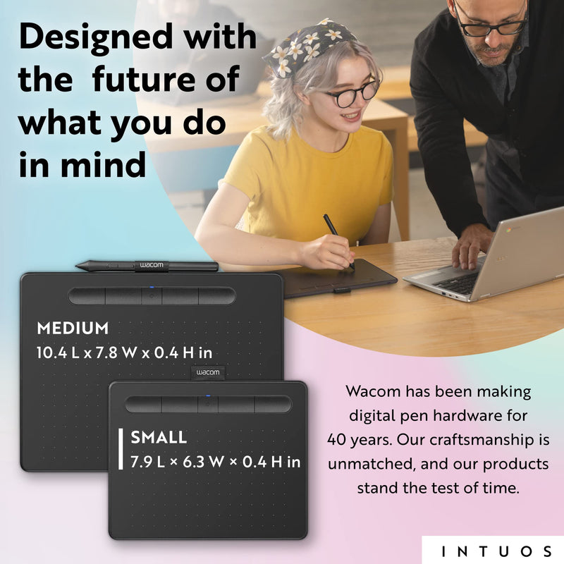 Wacom Intuos Small Bluetooth Graphics Drawing Tablet, 4 Customizable ExpressKeys, Portable for Teachers, Students and Creators, Compatible with Chromebook Mac OS Android and Windows - Black Small Wireless