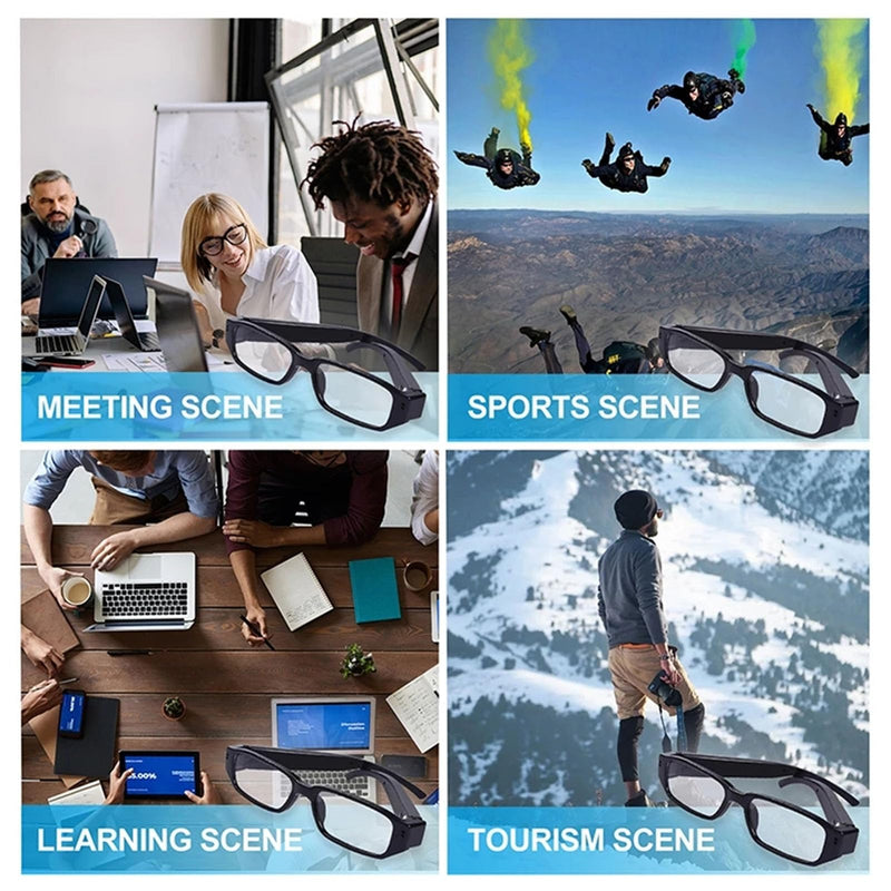 Camera Glasses, 1080p HD Video Recording, Intelligent Anti Shake, Wide Angle Lens, Wearable Eyeglass for Travel, Cycling, Driving and Other Outdoor Sports