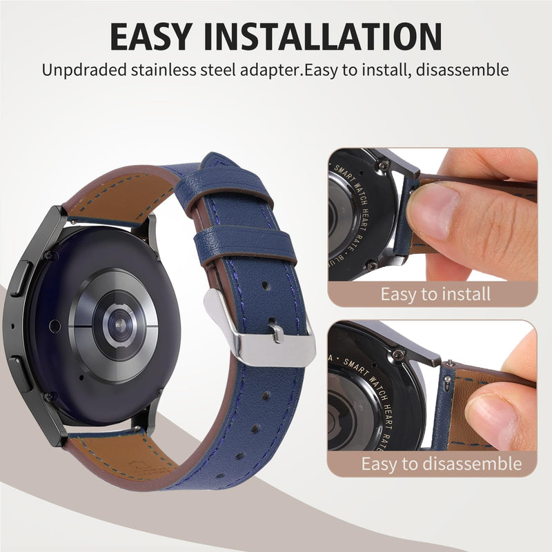 Italy Genuine Leather Watch Bands Men Women Compatible with Samsung Galaxy Watch Band, 20mm 22mm Lugs Watch Straps, Quick Release Wear-resistant Sweat-Resistant Smartwatch Replacement Strap(PACK OF 2)