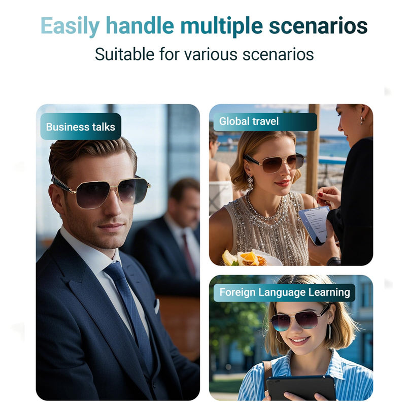 AI Smart Translation Glasses for Travel & Business, Real-Time 100+ Language Translator, Wireless Open-Earphones Design with Music Playback & Touch Control,Lightweight Eyewear (GD/BN) GD / BN