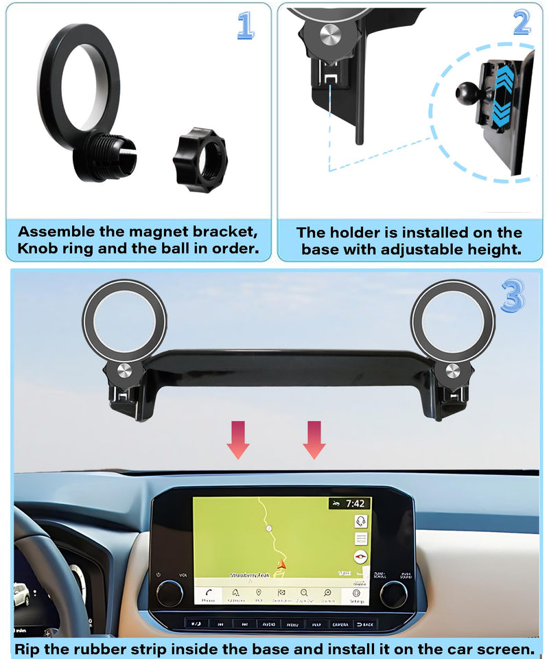 Car Phone Holder for Nissan Rogue 2021 2022 2023 9" Screen Accessories | MagSafe Strong Magnetic Clip-On Cell Phone Mount, Dual Slots Holders for Driver & Passenger, 360° Rotatable Hands-Free Holder for 2021-2023 Nissan Rogue (9 Inch Screen)