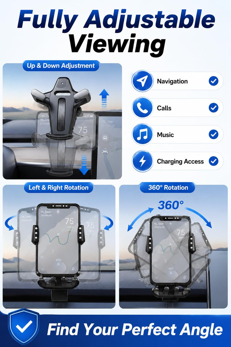 TFORESTER Tesla Phone Mount for Model Y/Model 3 / Model S/Model X/Cybertruck, Adjustable Car Phone Holder for Tesla Screen, Stable Cell Phone Mount with Clamp Design,-Gray 7.2 Gray