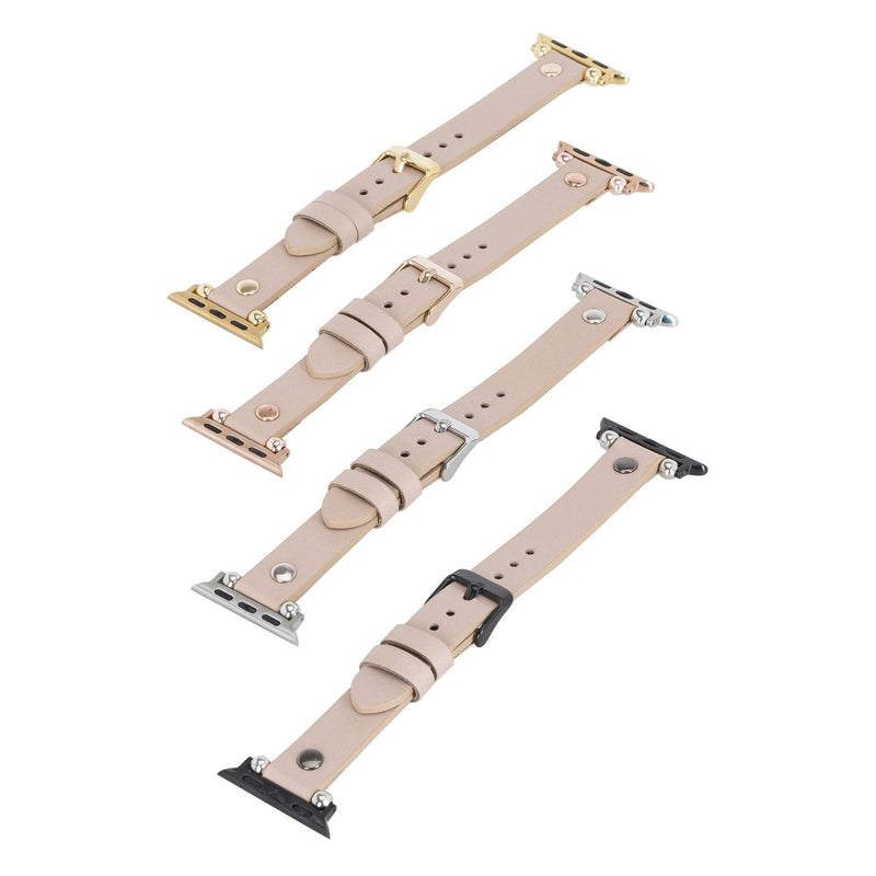 Venito Perugia Leather Band for Apple Watch Band 49mm 45mm 44mm 42mm 41mm 40mm 38mm Women Men, Top Grain Genuine Leather Replacement Strap for iWatch Ultra2 Ultra SE2 SE Series 9 8 7 6 5 4 3 2 1 Nude Pink w/Silver Connector & Clasp 5.5"-8.0" (140-200mm)