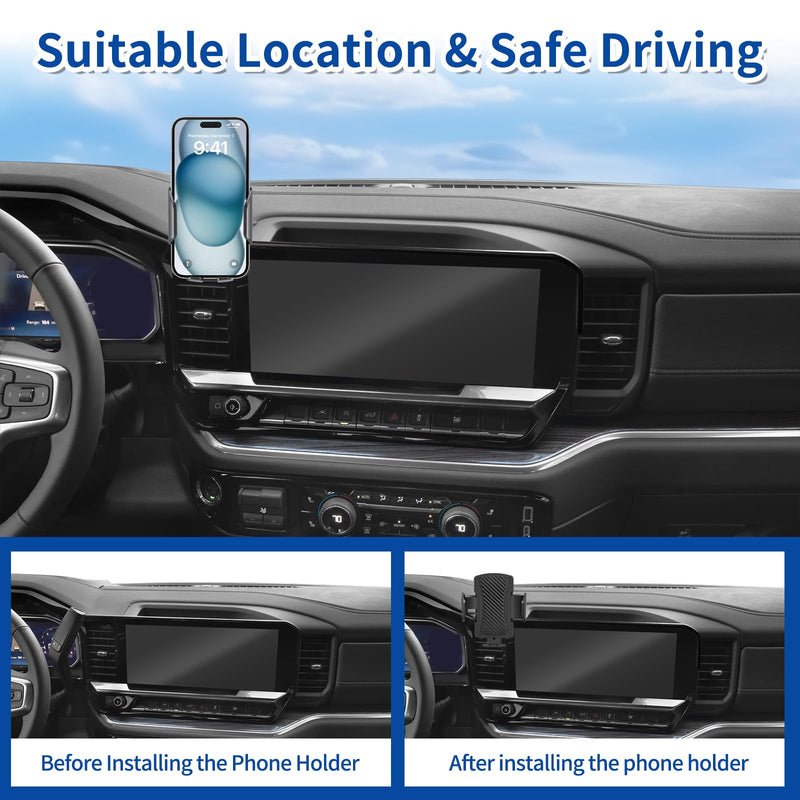 Car Phone Holder for 2022-2026 Chevrolet Silverado 1500/2024-2026 Silverado 2500HD 3500HD/2023-2025 GMC Sierra 1500 2500HD（13.4 inch screen），for Smartphone Cradle Auto Accessories，360 Degree Rotation