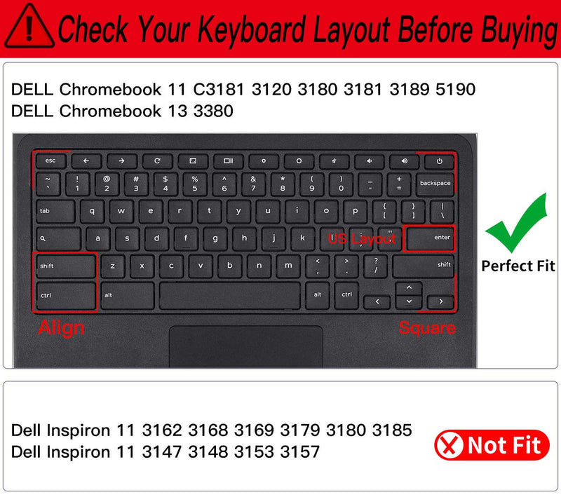 Colorful Keyboard Cover for Dell 11.6 Chromebook 3100 / Dell Chromebook 11 3120 3180 3181 3189 5190 P22T 11.6" / Dell Chromebook 13 3380 13.3" Protective Skin, Dell Chromebook Accessories, Rainbow 11.6 Inch
