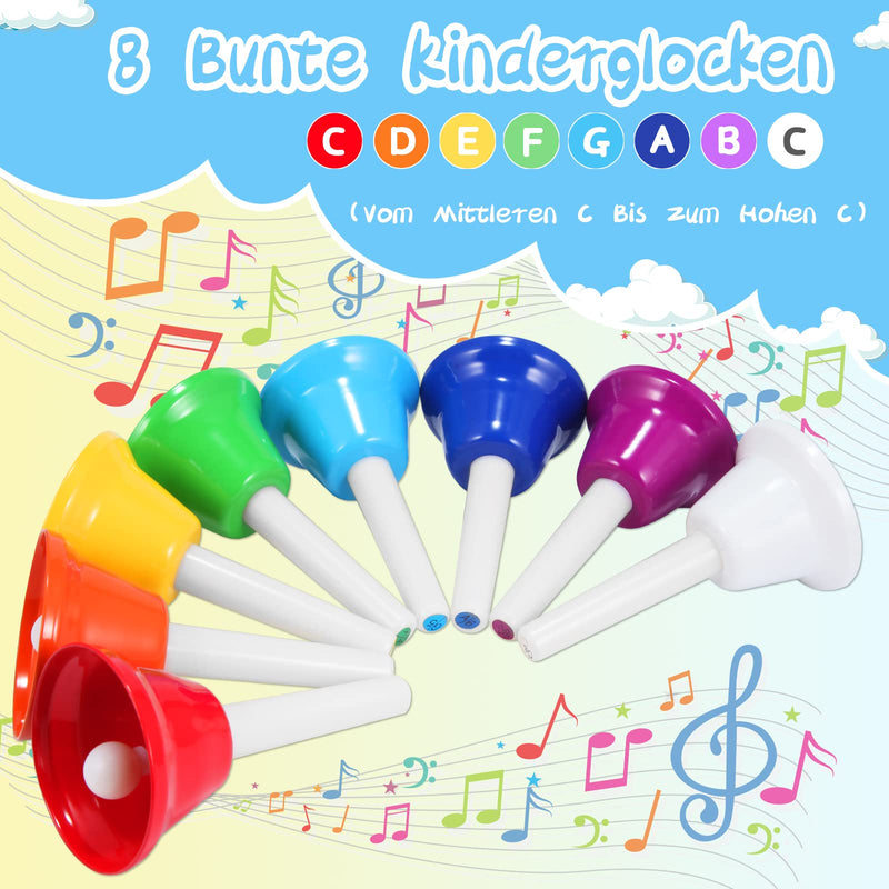 [AUSTRALIA] - Hand Bells, 8 Note Musical Handbells Set with 17 Songbook Musical Toy Percussion Instrument for Toddlers Children Kids for Children's Day Family Activity School and Church (Upgraded Edition) 