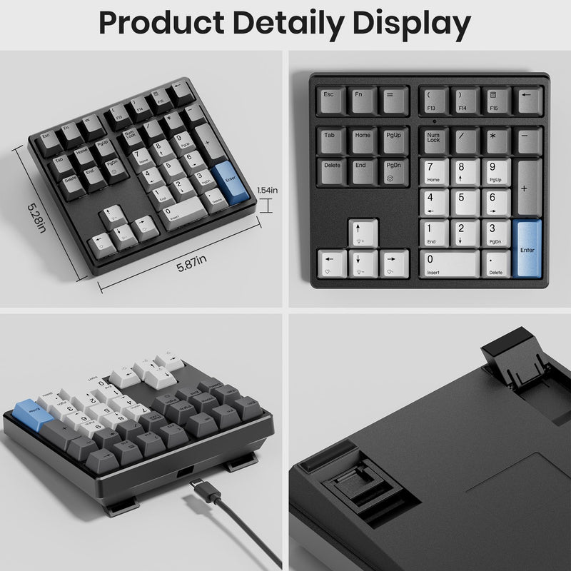 Mechanical Number Pad, 34 Key Wired Hot Swappable Keypad, Gateron Switches White Backlit Numpad,USB Numeric Keypad with PBT Keycaps for Laptop, Mac, PC Desktop(Red Switch) Red Switch