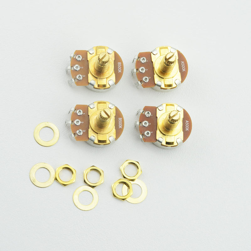 A500K B500K-OHM Guitar Potentiometer 18mm Long Split Shaft Pots Audio Volume Tone Pots Guitar Potentiometers for Electric Guitar and Bass (Set of 4)