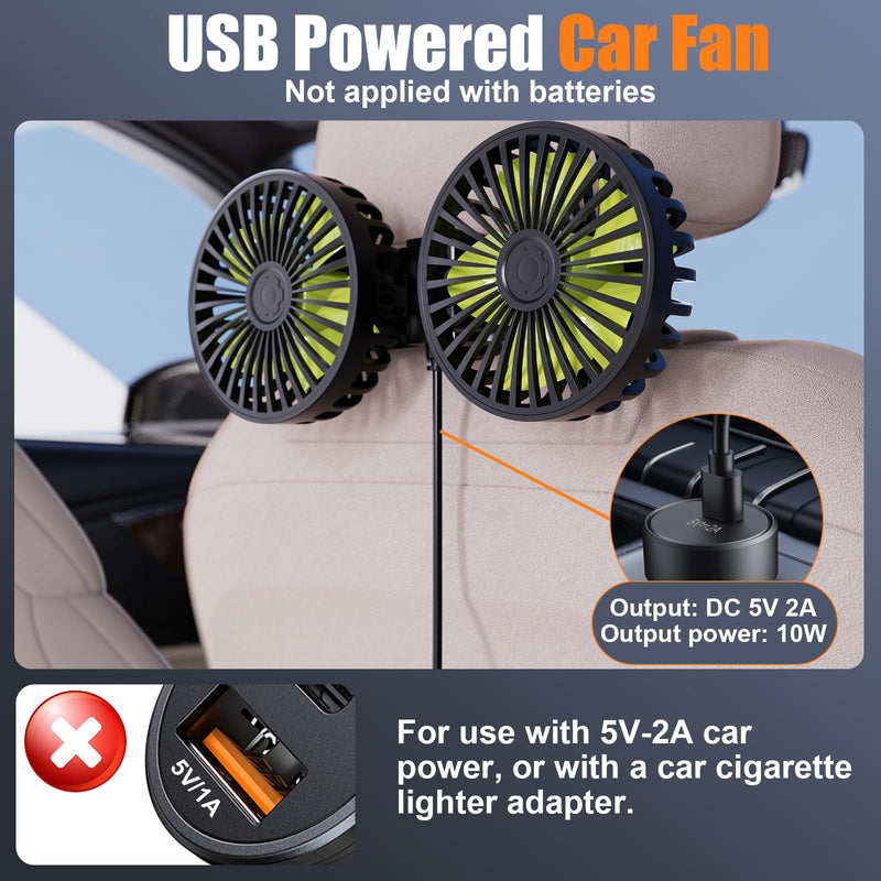 Hayousui Dual Head Car Fan and USB Car Fans for Backseat
