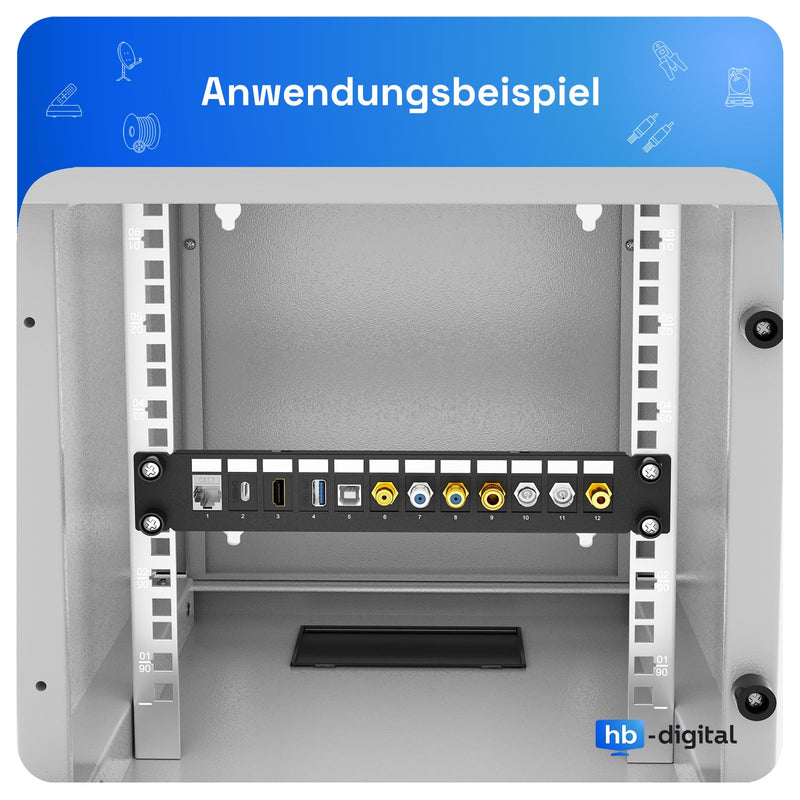 hb-digital 12 Port Patch Panel Distribution Panel Patch Panel Modular for RJ45 Keystone Module 10 Inch CAT 5 CAT 6 CAT 7 for Network Cabinet LAN Professional TIA568A TIA568B Switch Earth Cable - Black