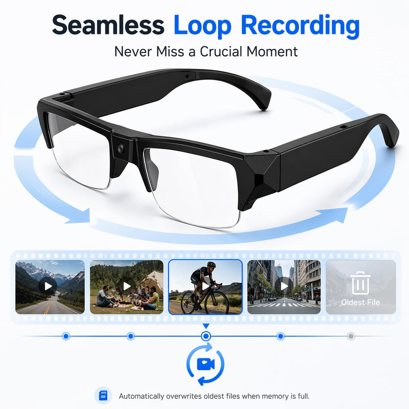 LIMIETE Spy Glasses 128 GB – 1080p HD Hidden Camera Glasses/No WiFi / 38 g Lightweight Frame / 95-Minute Recording/Plug-and-Play/USB 2-in-1 Cable/English Manual 128GB