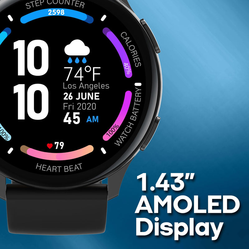 3Plus Callie Smartwatch with 1.43" Round AMOLED Display/Answer & Make Calls/Sleep Monitoring/Heart Rate/IP68 Waterproof/100+ Workout Modes/Quick Reply/iOS and Android