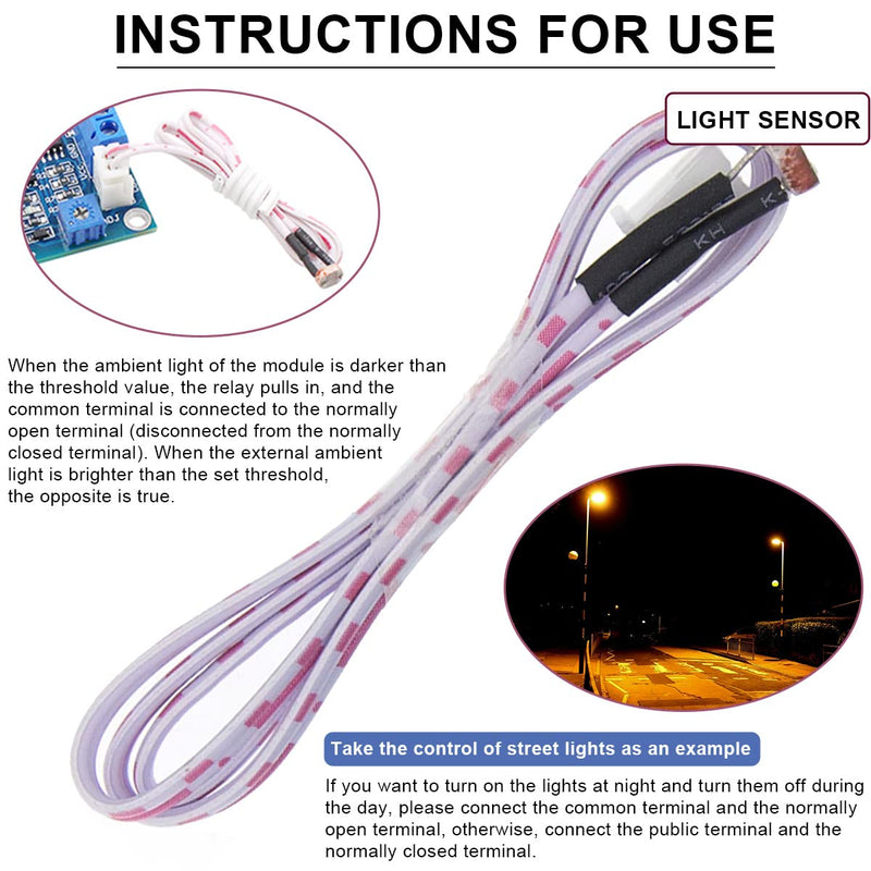 [AUSTRALIA] - DAOKAI XH-M131 Photoresistor Relay Module 12V DC Photoresistor Relay Module Light Control Switch Detection Sensor Automatic Light Control Switch with 24 AWG Wire (5 Pieces) 