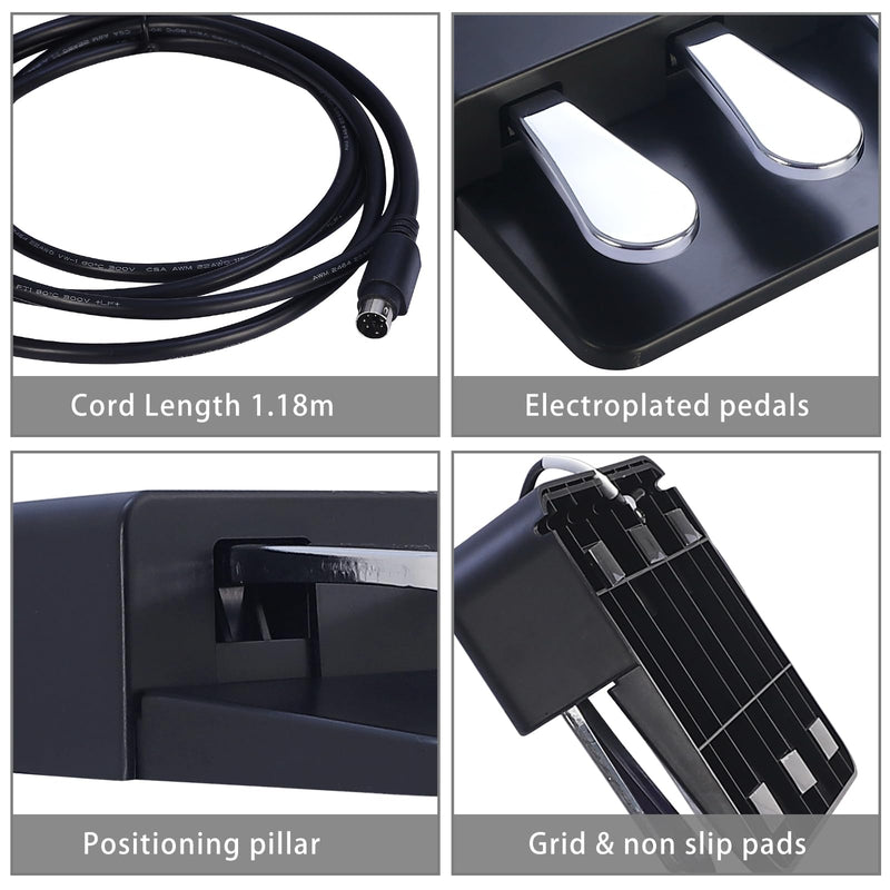 Portable 3-Pedal Board unit for Electric pianos keyboards, Soft & Sostenuto & Sustain pedal 3-Pedal Compatible With Yamaha P125 P121 P515 DGX670 Digital pianos keyboards (Black + Silver) Black + Silver