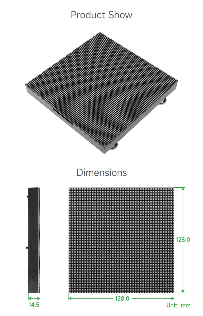 waveshare RGB Full-Color LED Matrix Panel, 2mm Pitch, 64×64 Pixels, Adjustable Brightness, Compatible with Raspberry Pi 5/4B/3B/Zero/Zero W/Zero 2W/Pico/Pico W/Pico WH
