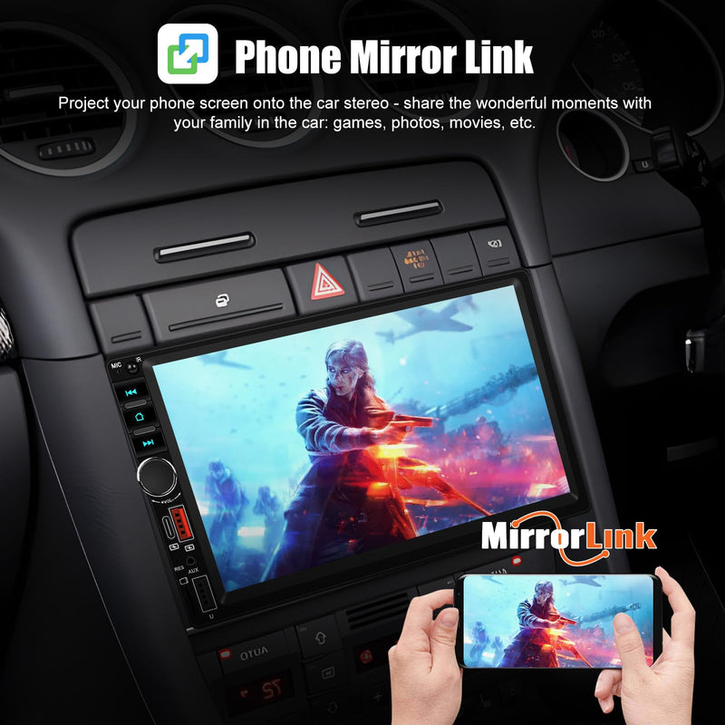Double Din Car Stereo with Wireless Carplay Android Auto, 7 inch IPS Touch Screen Car Radio Bluetooth Hands-Free Online Video Mirror Link FM Radio EQ USB/SD/AUX Input SWC 7-Inch (New)